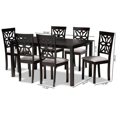Baxton Studio Dallas Grey Upholstered and Brown Finished Wood 7-Piece Dining Set 171-10954-10519